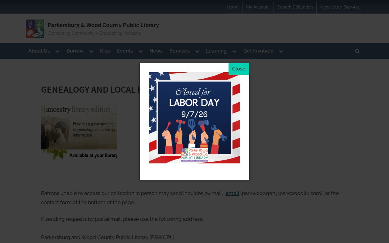 Wood County city directory genealogy service at Parkwood Library