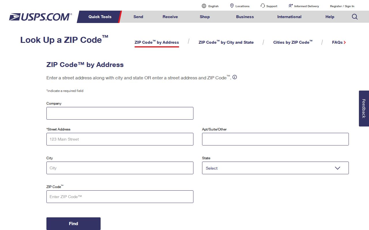 USPS by-address ZIP lookup form for Wood County postal verification